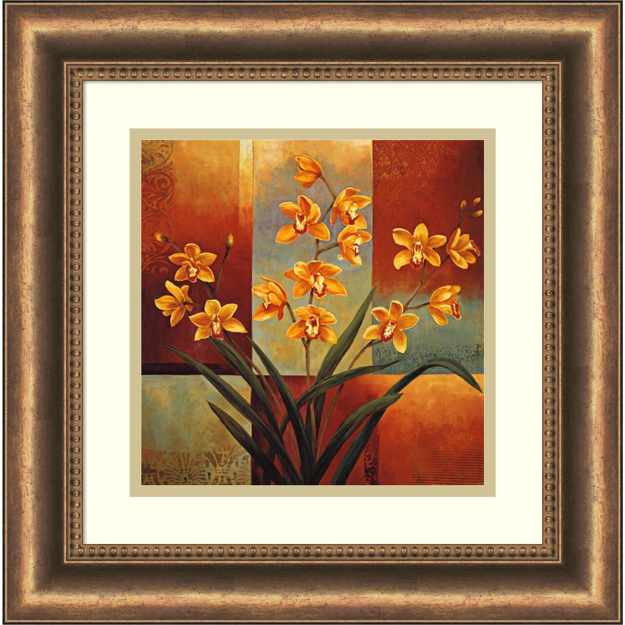 Orange Orchid by Jill Devereaux Wood Framed Wall Art Print 17 in. W x 17 in. H